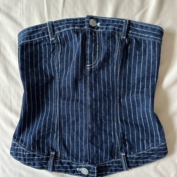 Zara Pin Striped Denim Corset Top - Picture 2 of 6